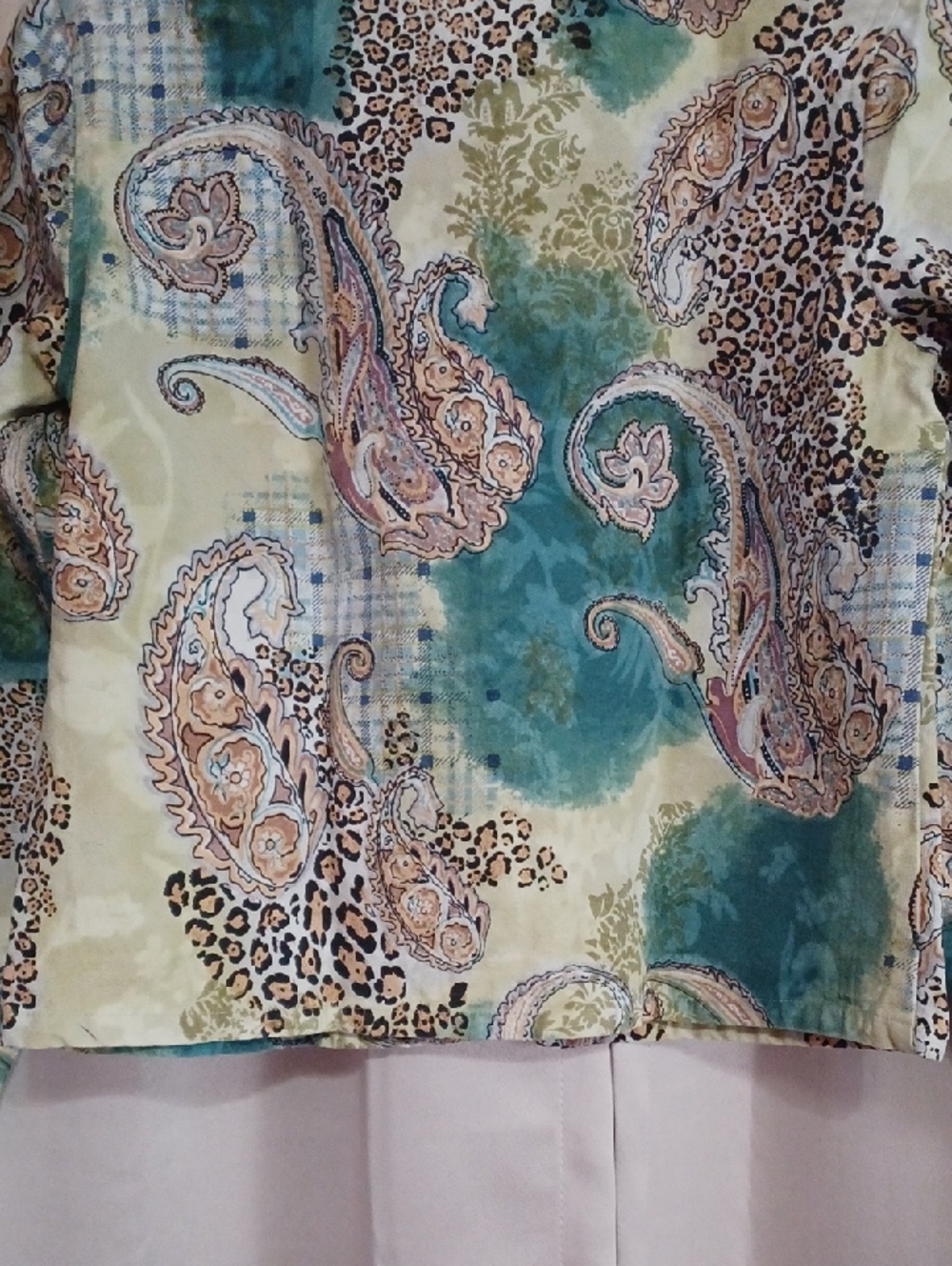 Gaudy Couture Paisley Animal Print Denim Jacket Rhinestones Button Front Sz M - Picture 11 of 15